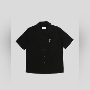 AMI de Couer Embroidery Camp Short Sleeve Button Up Shirt Black Large
